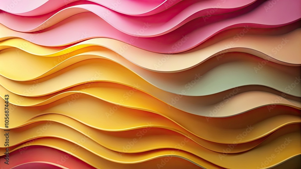 Abstract render of minimal background with paper waves in yellow pink gradient, abstract, render, minimal, background, paper waves Abstract render of minimal background with paper waves in yellow pink gradient, abstract, render, minimal, background, paper waves