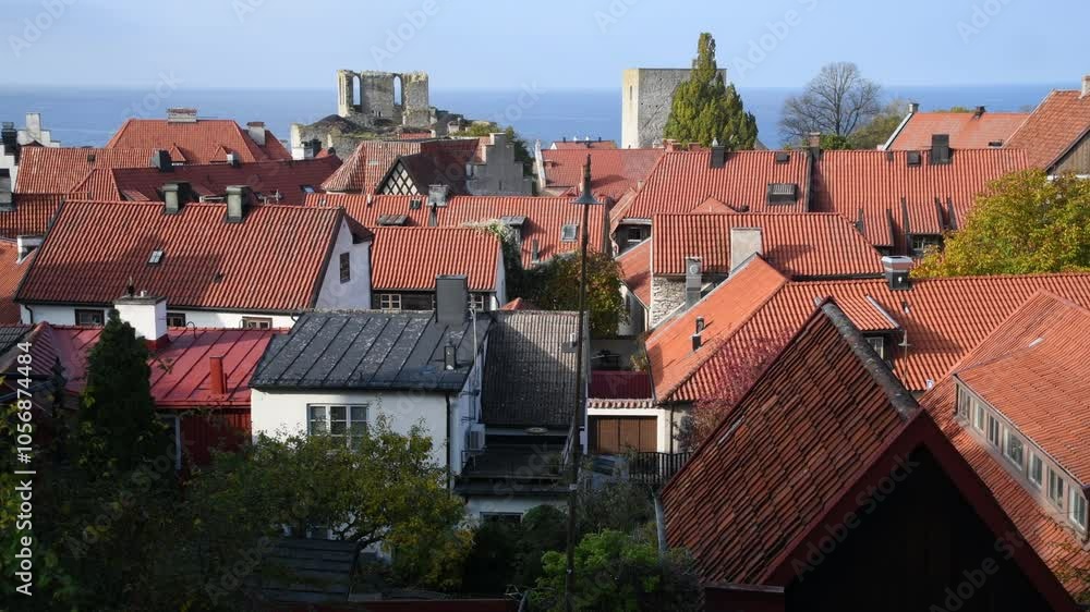 Rooftops and ruins of a medieval church and old houses, Visby, Sweden
Rooftops and ruins of a medieval church and old houses, Visby, Sweden