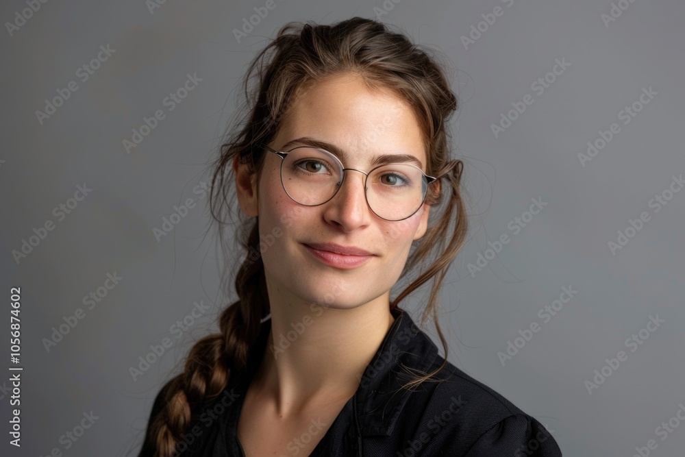 A woman wearing glasses and a black shirt A woman wearing glasses and a black shirt