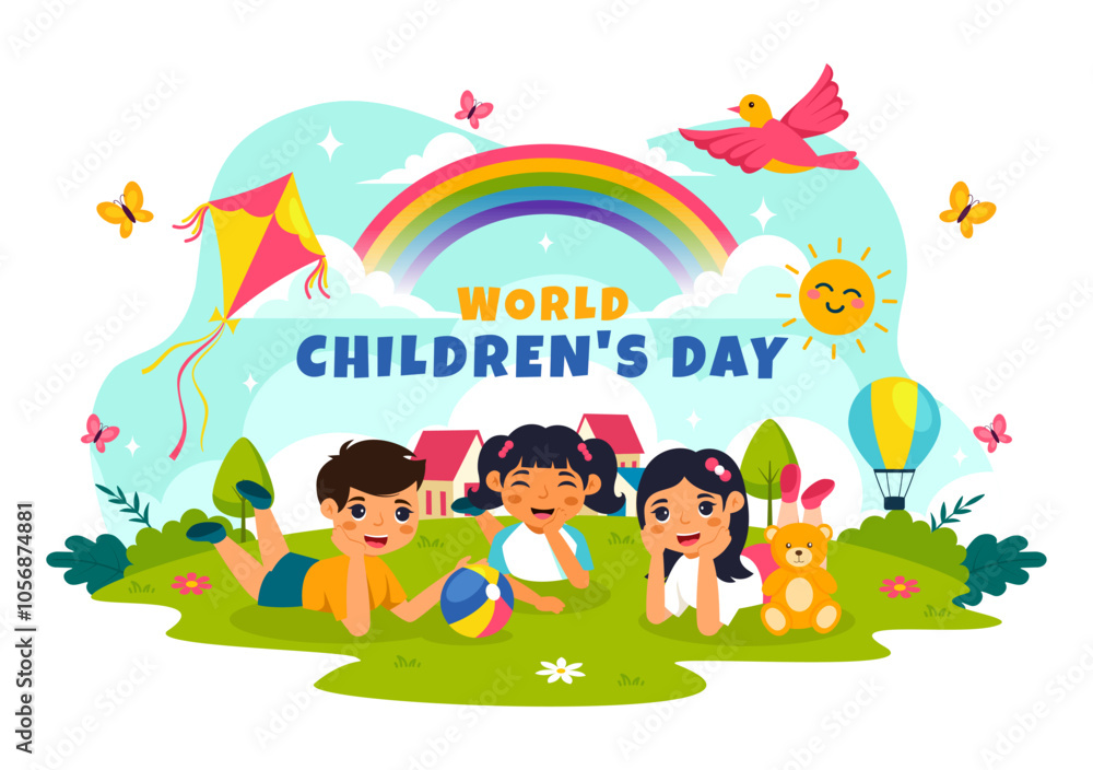 Fototapeta premium World Children's Day Vector Illustration on November 20 Featuring Cute Decorative Elements to Child Welfare and Rights in a Cartoon Background