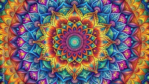 mandala of a beautiful and colorful meditation background, perfect for yoga, zen, or a trippy psychedelic vibe,