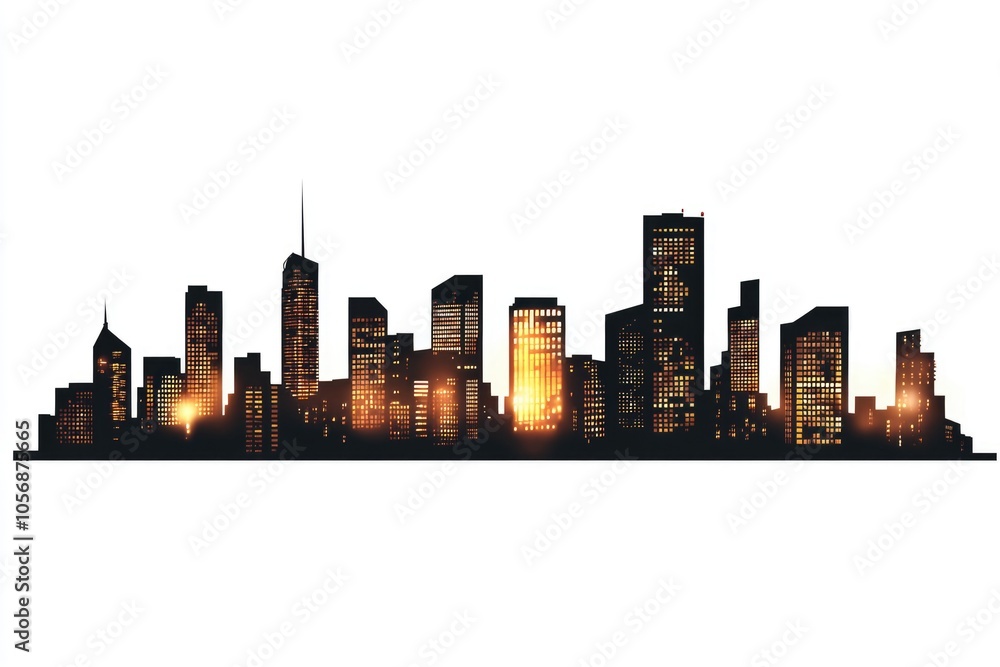 Naklejka premium A silhouette of a city at night with bright lights and bustling streets