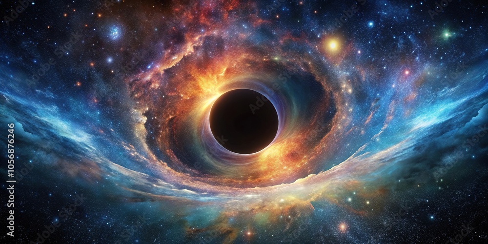 Deep space background featuring a massive black hole at the center of a galaxy, black hole, dark matter Deep space background featuring a massive black hole at the center of a galaxy, black hole, dark matter