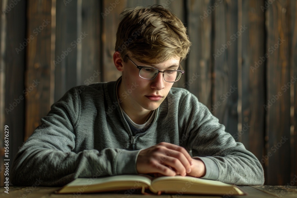 A person sitting at a table with a book, great for educational or literary themed projects A person sitting at a table with a book, great for educational or literary themed projects