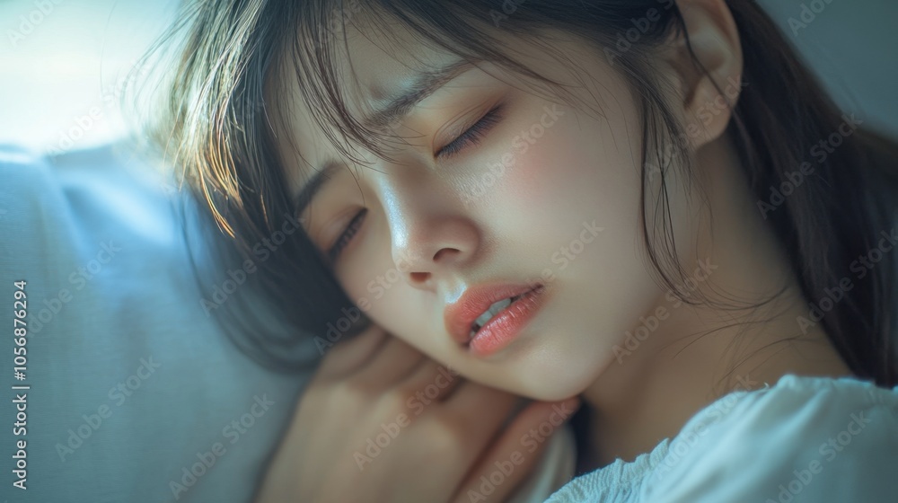 Serene Slumber: Tender Expression of a Young Asian Woman Serene Slumber: Tender Expression of a Young Asian Woman