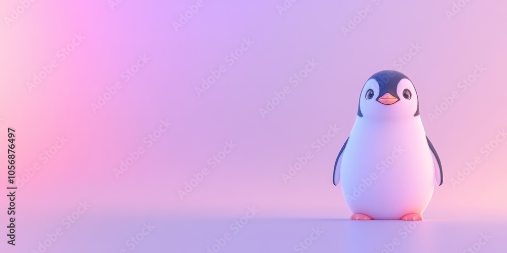 Obraz premium Cute Penguin on Pastel Background Cartoon Animal Illustration
