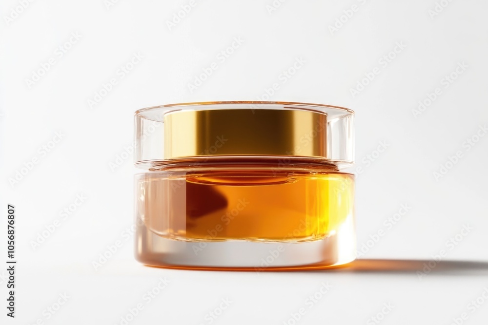 A jar of golden honey sitting on a white surface, ideal for food or product photography A jar of golden honey sitting on a white surface, ideal for food or product photography