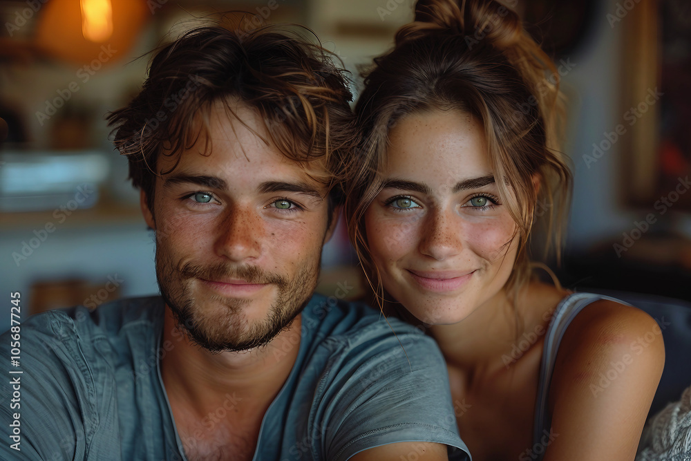 Portrait of couple hug with love and tenderness leisure at home AI generated image Portrait of couple hug with love and tenderness leisure at home AI generated image
