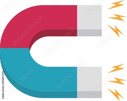Red horseshoe magnet with magnetic power sign. u-shaped magnet icon. magnetize, Magnetism attraction concept. Vector illustration