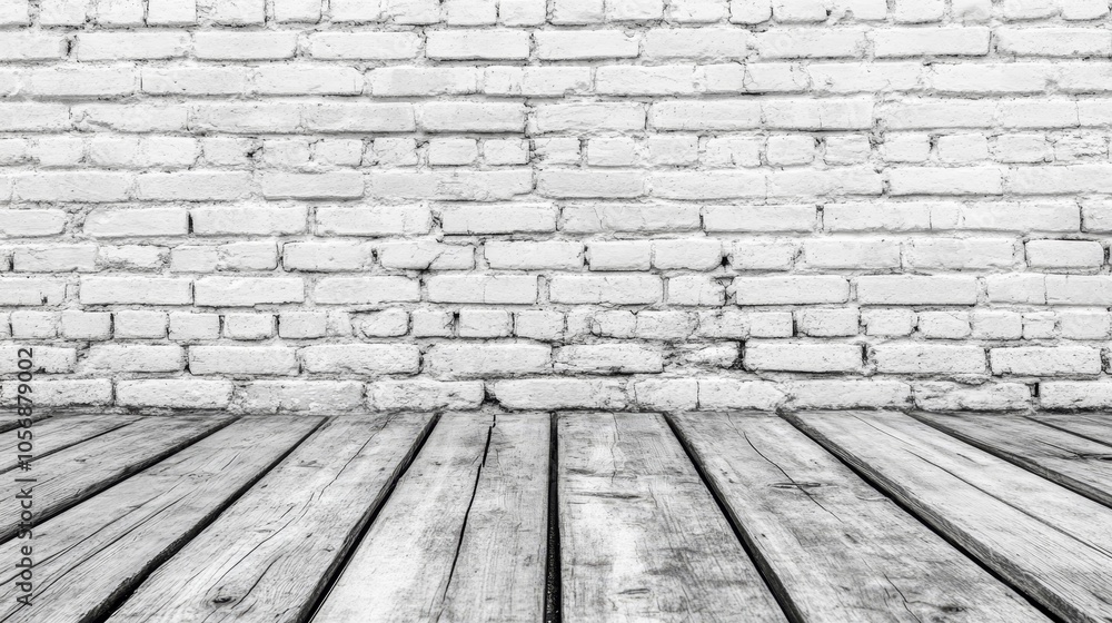 White Brick Wall and Wooden Floor Background White Brick Wall and Wooden Floor Background