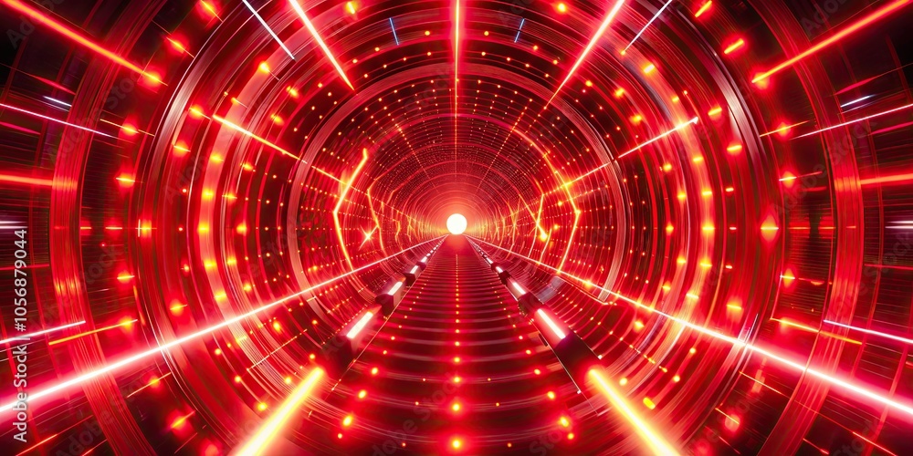 Obraz premium Dynamic red music visual lights tunnel in motion, red, music, visual, lights, tunnel, motion, dynamic, abstract, futuristic