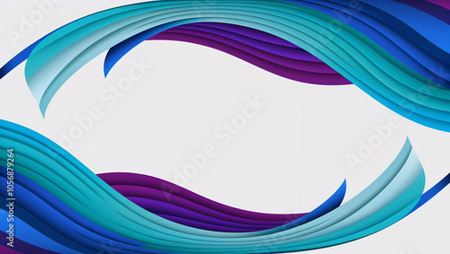 Geometric blue and purple abstract design with flowing waves. photo