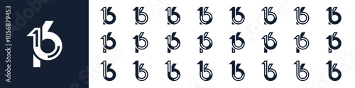 collection of creative number 16 logo designs. abstract sixteen design vector illustration