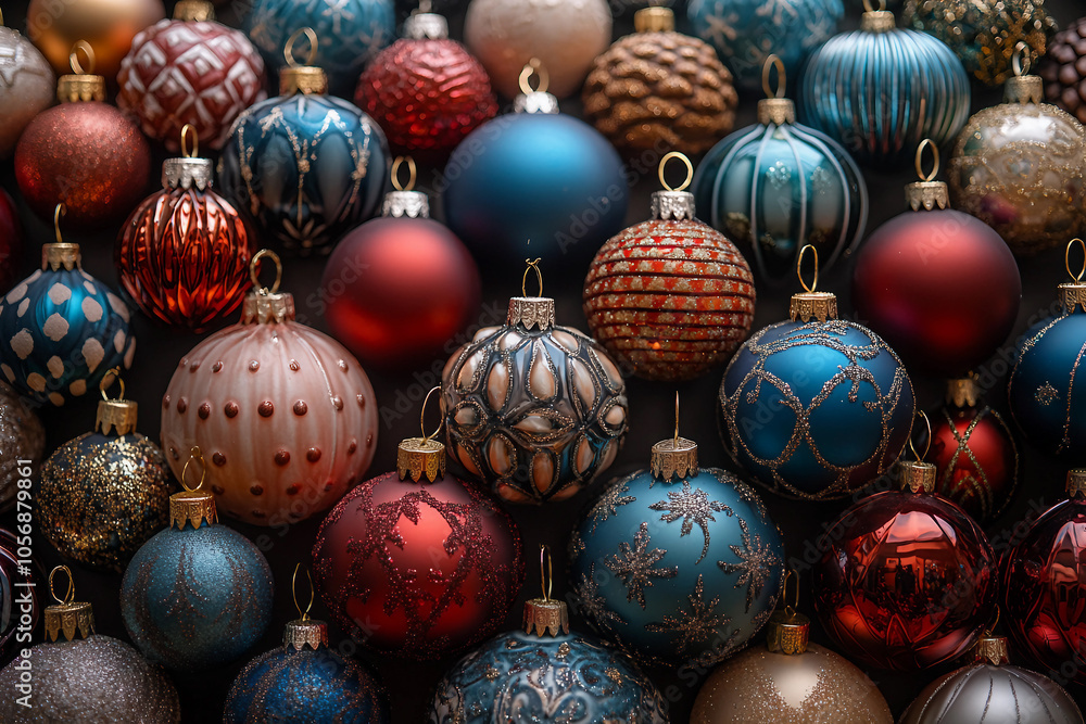 Generative AI image of festive Christmas decor with baubles, berries, and pine cones for holiday shopping Generative AI image of festive Christmas decor with baubles, berries, and pine cones for holiday shopping