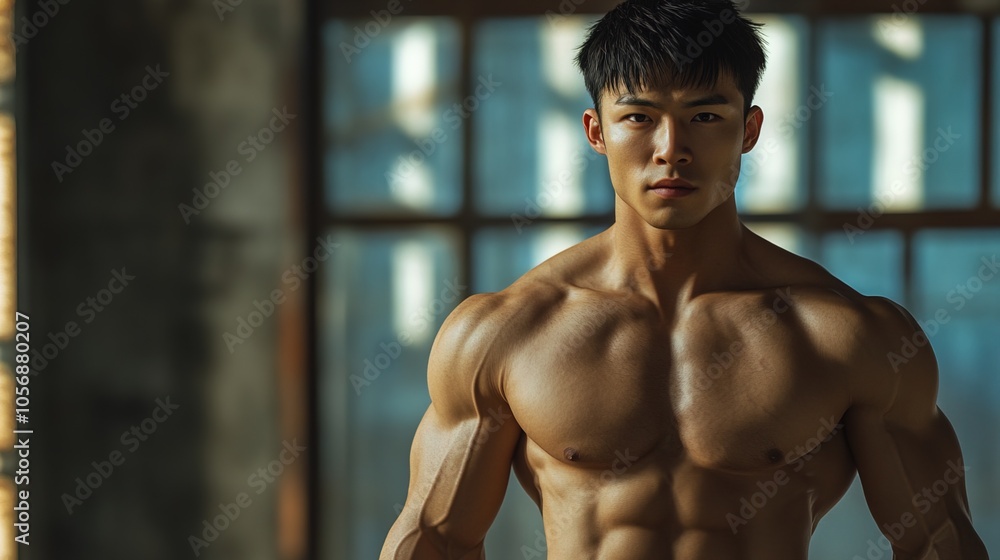 Fototapeta premium 3D render of asian man athletic model getting ready for exercises 