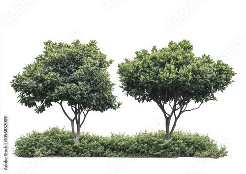 Pair of Lush Trees with Undergrowth