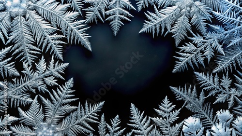 Frostwork pattern ice crystals on black background, frost, window, ice, crystals, cold, winter, texture, abstract, frostwork