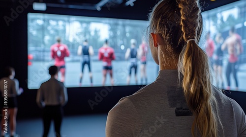 virtual boxing class in session, with multiple participants on screen following their coach movements and instructions photo