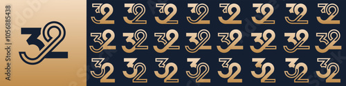 collection of creative number 32 logo designs. abstract thirty-two design vector illustration