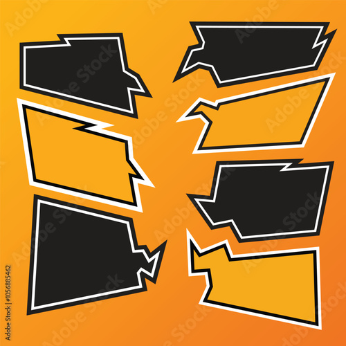a collection of cool cartoon-style chat boxes in orange and black with outlines for cool designs