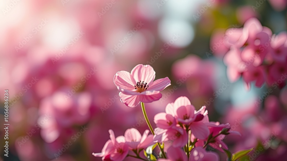 A Delicate Pink Flower Stands Out Amongst a Field of Blurs, bathed in the Soft Glow of the Evening Sun A Delicate Pink Flower Stands Out Amongst a Field of Blurs, bathed in the Soft Glow of the Evening Sun