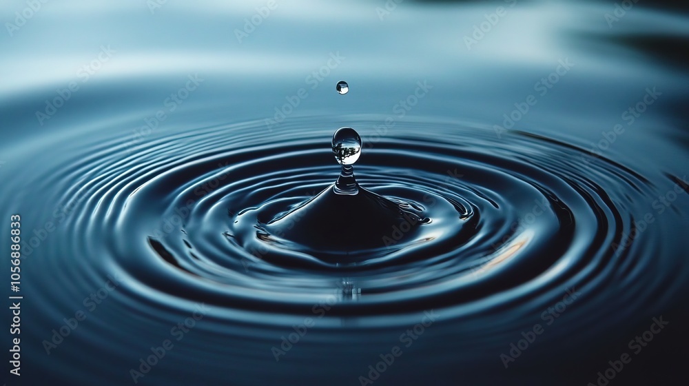 Close-up of water droplet impact creating concentric ripples on dark water surface Close-up of water droplet impact creating concentric ripples on dark water surface