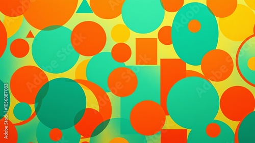 A Vibrant Composition of Overlapping Circles and Rectangles in Tones of Yellow, Orange, and Green