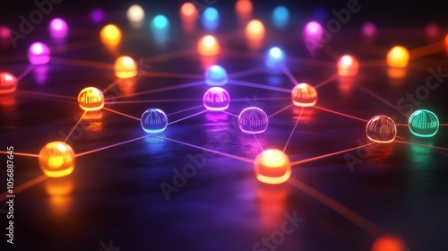 Abstract Network of Glowing Spheres Connected by Lines