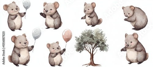 Illustration for kids featuring a watercolor wombat. photo