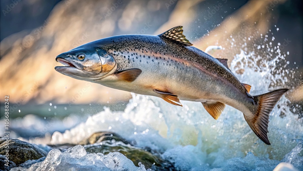 Close up of a salmon jumping out from the water, salmon, fish, wildlife, nature, jumping, water, river, aquatic, splash, motion Close up of a salmon jumping out from the water, salmon, fish, wildlife, nature, jumping, water, river, aquatic, splash, motion