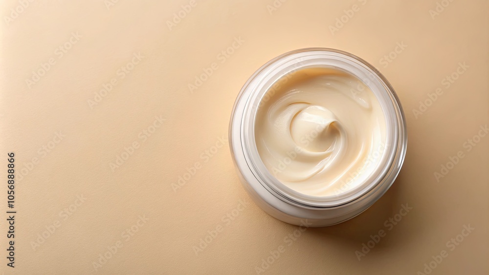 Top view of a sample of face cream on a beige background , skincare, beauty, moisturizer Top view of a sample of face cream on a beige background , skincare, beauty, moisturizer