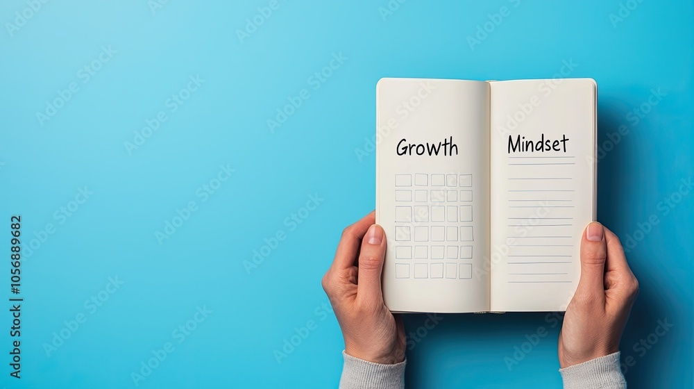 Obraz premium A person holds an open notebook with handwritten words 