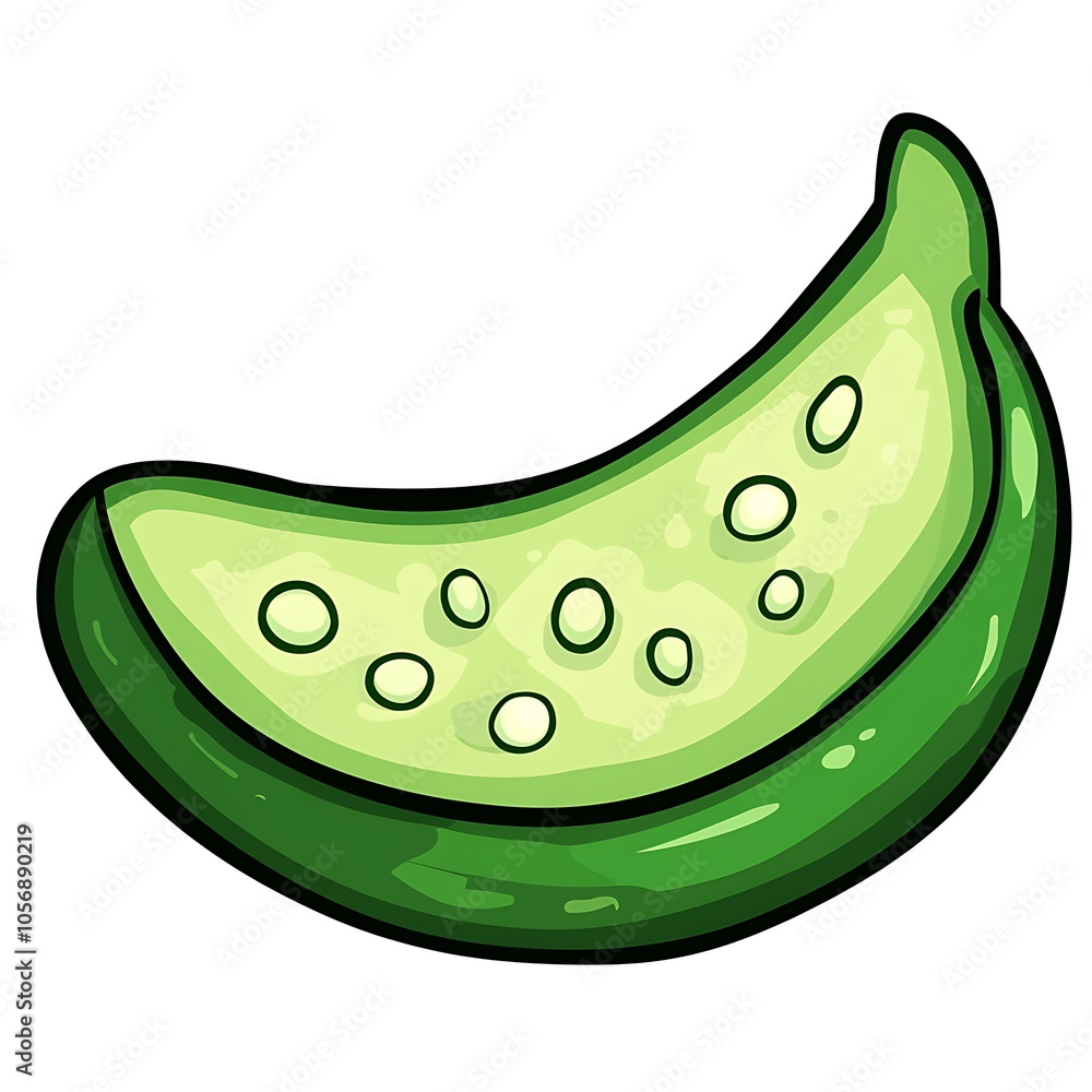 A cartoon cucumber slice on a white background. A cartoon cucumber slice on a white background.