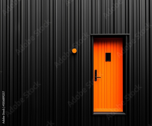 Black Wall and Orange Door in Modern Exterior