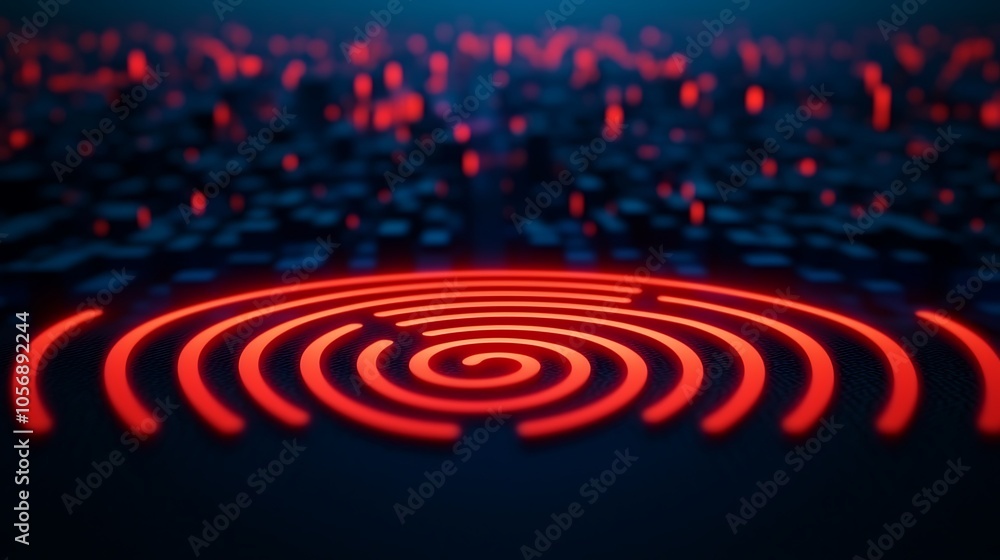 Fototapeta premium Exploring the intricacies of digital patterns a deep dive into modern technology represented by spiraling lines and red lights