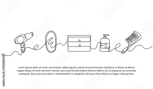 Continuous one line design of hair care equipment. Minimalist style vector illustration on white background.