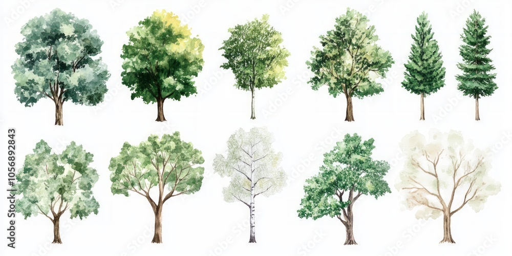 Fototapeta premium Watercolor Tree Illustrations