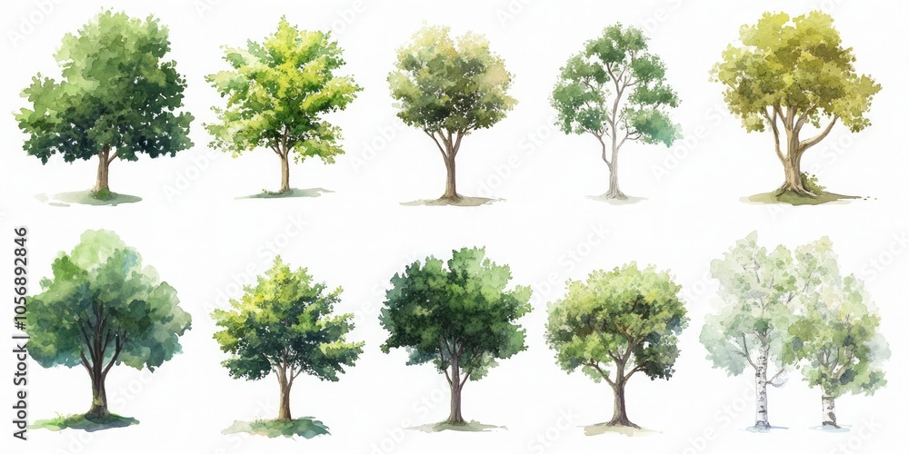 Fototapeta premium Watercolor Tree Illustrations