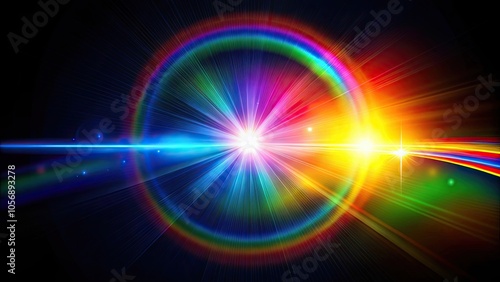 Colorful rainbow light leaks and lens flare on a black background, Lens flare, abstract, bokeh, lights, leaking, reflection