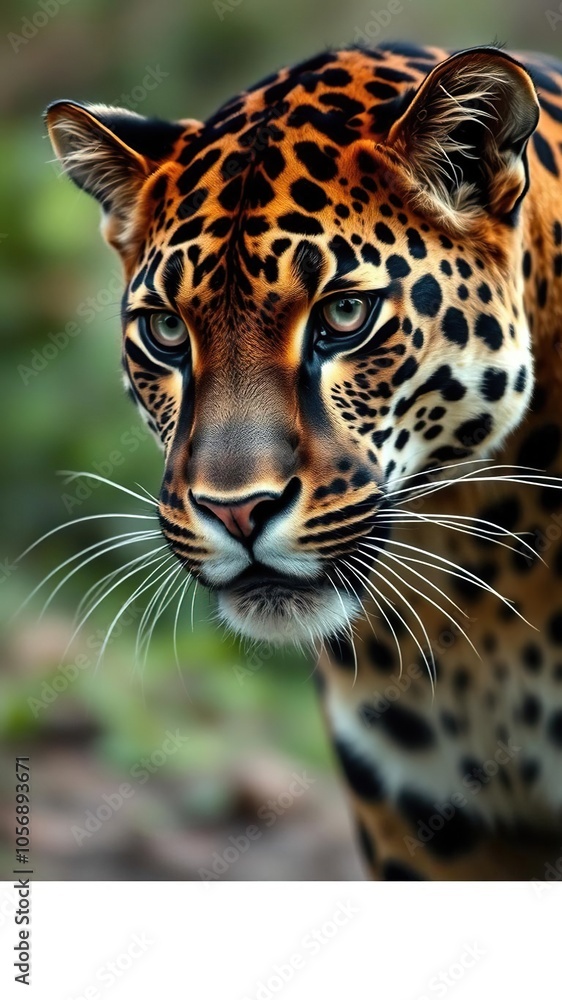 Obraz premium Majestic panther with piercing gaze looking towards the left, carnivore, wild