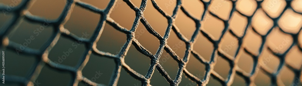 Close-up view of a textured metal mesh netting against a soft blurred background. Close-up view of a textured metal mesh netting against a soft blurred background.