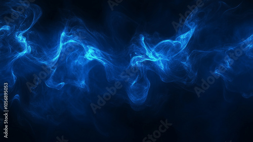Abstract background, blue swirling smoke on a black background.