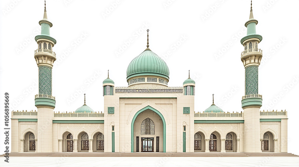 Obraz premium Green islamic mosque Isolated on White Background