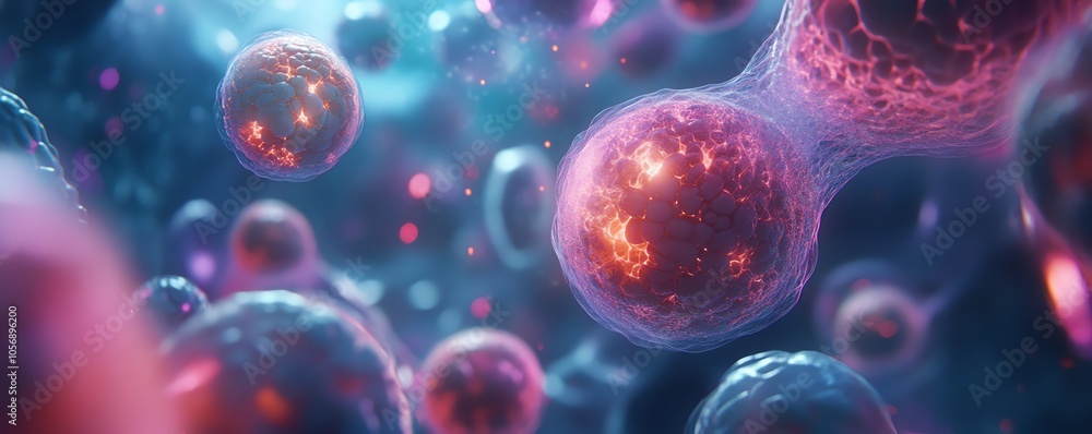 Abstract close-up of colorful cells in a vibrant and futuristic environment, illustrating cellular technology and scientific discoveries. Abstract close-up of colorful cells in a vibrant and futuristic environment, illustrating cellular technology and scientific discoveries.