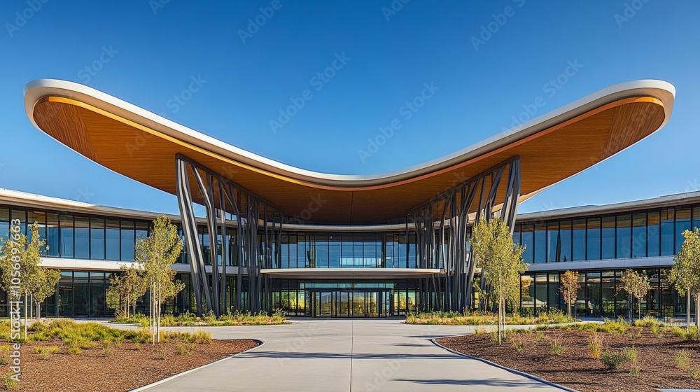 Modern Architectural Building with Grand Entrance Modern Architectural Building with Grand Entrance
