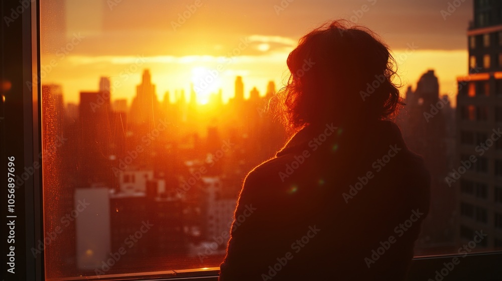 A person gazing out a window at the warmth of the sun A person gazing out a window at the warmth of the sun