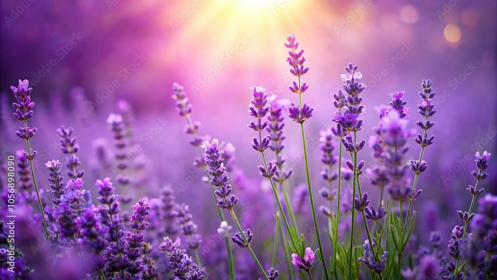 Naklejka premium Purple background with a blooming garden of lavender flowers in full bloom, botanical, landscape