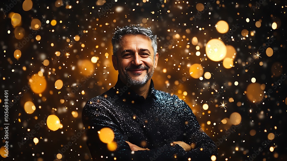 Fototapeta premium Radiant celebration a joyful portrait against a sparkling backdrop