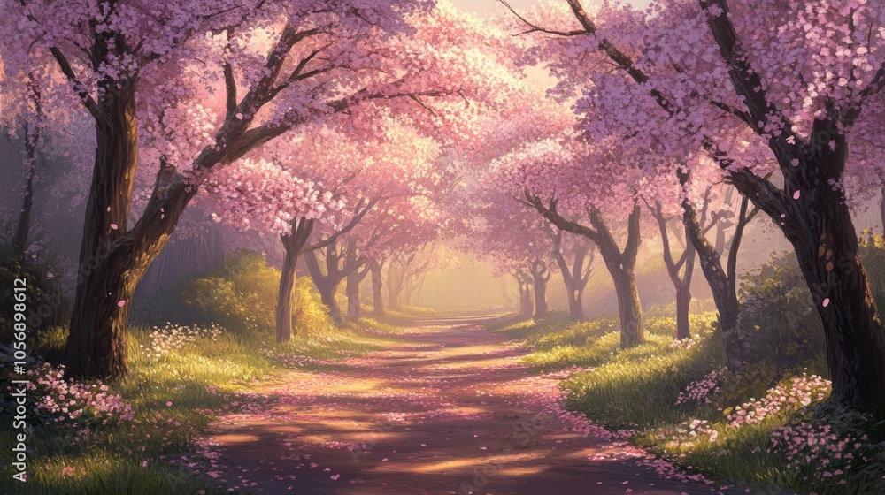 Scenic Path Through Blooming Cherry Blossoms Scenic Path Through Blooming Cherry Blossoms