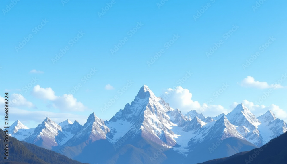 Obraz premium Mountain range background, majestic snow-capped peaks against a clear blue sky, evoking a sense of grandeur and solitude